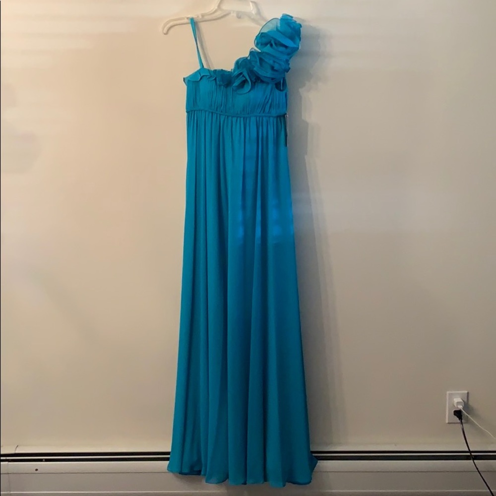 Aqua Turquoise Floral One Shoulder Dress